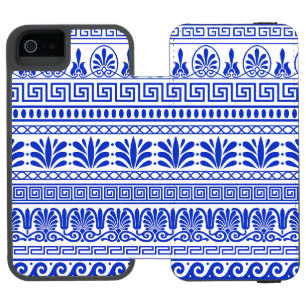 Funda Cartera Para iPhone 5 Watson Fret griego, patrón mediterráneo, azul