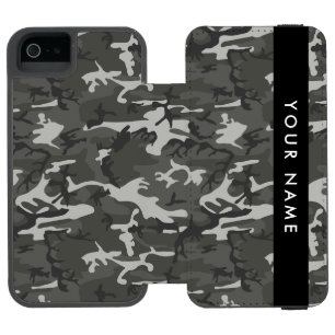 Funda Cartera Para iPhone 5 Watson Gray Camouflage Pattern, Your name, Personalize