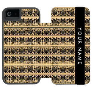 Funda Cartera Para iPhone 5 Watson Greca Fret Arabesco Marrón, Tu Nombre, Personaliza