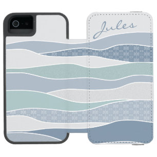 Funda Cartera Para iPhone 5 Watson Guay Blue Green Curve Stripes Abstract Waves Name