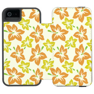 Funda Cartera Para iPhone 5 Watson Hibisco Amarillo, Hibisco Naranja, Patrón Floral