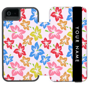 Funda Cartera Para iPhone 5 Watson Hibisco Colorido, Patrón de Flores, Tu Nombre