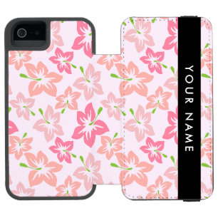 Funda Cartera Para iPhone 5 Watson Hibisco Rosa, Flores Rosadas, Tu Nombre