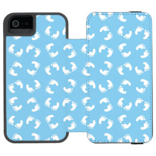 Funda Cartera Para iPhone 5 Watson Huellas de bebé, pies de bebés, pasos, Azul, Niño