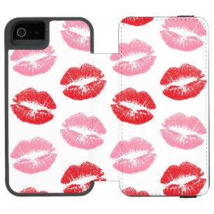 Funda Cartera Para iPhone 5 Watson Labios Rojos y Rosados, Patrón de Labios, Lápiz La