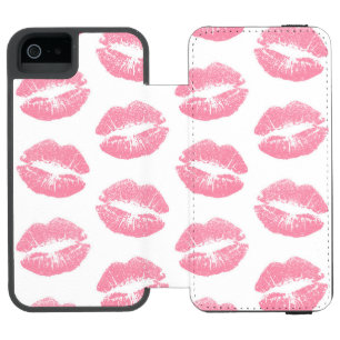 Funda Cartera Para iPhone 5 Watson Labios rosados, patrón de labios, lápiz labial ros
