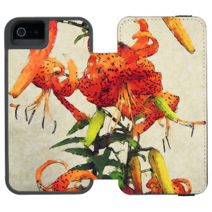 Funda Cartera Para iPhone 5 Watson Lirio de Tigre de Acuarela Naranja 1