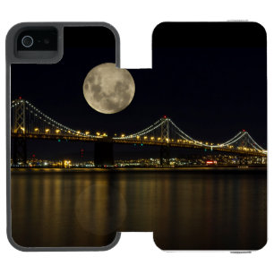 Funda Cartera Para iPhone 5 Watson Luna llena sobre el puente de la bahía