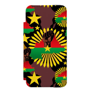 Funda Cartera Para iPhone 5 Watson Mapa de Burkina, bandera y puño de la revolución