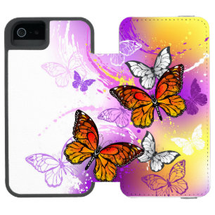 Funda Cartera Para iPhone 5 Watson Mariposas Monarca sobre Fondo Púrpura