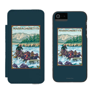 Funda Cartera Para iPhone 5 Watson MassachusettsRiver que transporta escena en balsa