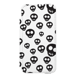 Funda Cartera Para iPhone 5 Watson Modelo con los cráneos negros en blanco