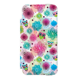 Funda Cartera Para iPhone 5 Watson Modelo lindo del fondo del búho de la flor