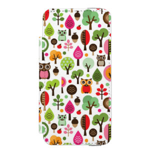 Funda Cartera Para iPhone 5 Watson modelo retro del búho del árbol rosado de la hoj