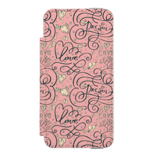 Funda Cartera Para iPhone 5 Watson Modelo romántico con los corazones y los pájaros