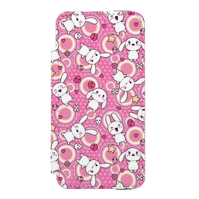 Funda Tipo Cartera Para iPhone De Incipio modelo rosado del kawaii (Anverso)