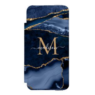 Funda Cartera Para iPhone 5 Watson Monograma femenino geode de la marina de moda azul