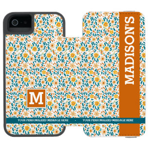Funda Cartera Para iPhone 5 Watson Monograma y nombre floral personalizado