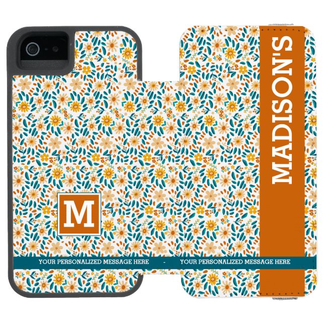 Funda Tipo Cartera Para iPhone De Incipio Monograma y nombre floral personalizado (Folio abierto)