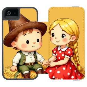 Funda Cartera Para iPhone 5 Watson Niños lindos del campo sobre pacas de heno - Arte 