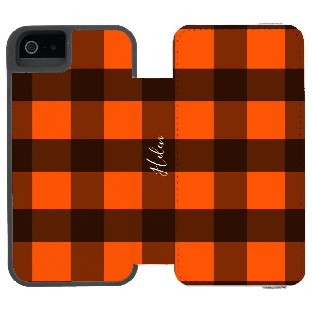 Funda Tipo Cartera Para iPhone De Incipio Orange and Black Guingham (Folio abierto)