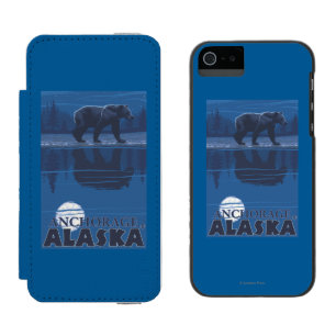 Funda Cartera Para iPhone 5 Watson Oso en claro de luna - Anchorage, Alaska