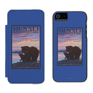 Funda Cartera Para iPhone 5 Watson Oso y Cub - parque nacional de Denali, Alaska