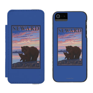 Funda Cartera Para iPhone 5 Watson Oso y Cub - Seward, Alaska