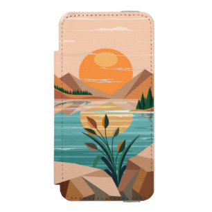 Funda Cartera Para iPhone 5 Watson Paisaje de puesta de sol en lago de montaña pacífi