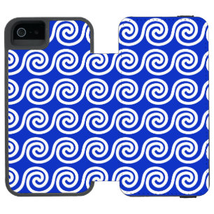 Funda Cartera Para iPhone 5 Watson Patrón azul de las ondas de las teclas del meandro