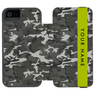 Funda Cartera Para iPhone 5 Watson Patrón de camuflaje gris, tu nombre, Personalizar