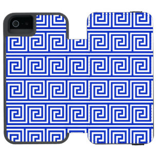 Funda Cartera Para iPhone 5 Watson Patrón de cuadrados de Meandro griego azul