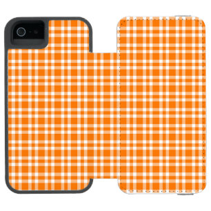 Funda Cartera Para iPhone 5 Watson Patrón de Cuadro Escocés Naranja Blanco