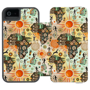 Funda Cartera Para iPhone 5 Watson Patrón de elementos tribales decorativos del mapa 