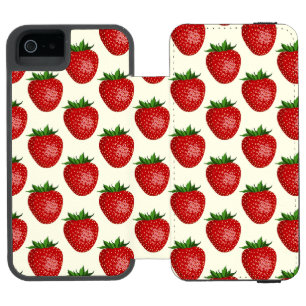 Funda Cartera Para iPhone 5 Watson Patrón de Fresa, Fresas Rojas, Fruta, Hoja