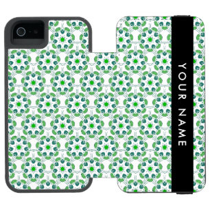 Funda Cartera Para iPhone 5 Watson Patrón de Hoja, Hojas Verdes, Tu Nombre