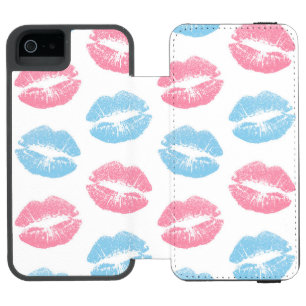 Funda Cartera Para iPhone 5 Watson Patrón de labios azules y rosas, lápiz labial, bes