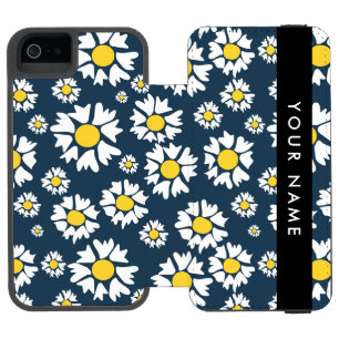 Funda Cartera Para iPhone 5 Watson Patrón de margaritas, margaritas blancas, su nombr