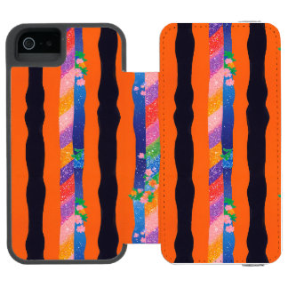 Funda Cartera Para iPhone 5 Watson Patrón de raya ondulada floral naranja