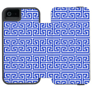 Funda Cartera Para iPhone 5 Watson Patrón griego Meander Key Square H Azul