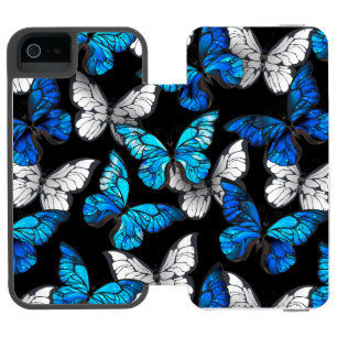 Funda Cartera Para iPhone 5 Watson Patrón oscuro sin costuras con mariposas azules Mo