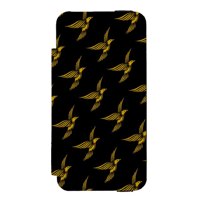 Funda Tipo Cartera Para iPhone De Incipio Patrones de águila dorada vintage de color negro (Anverso)