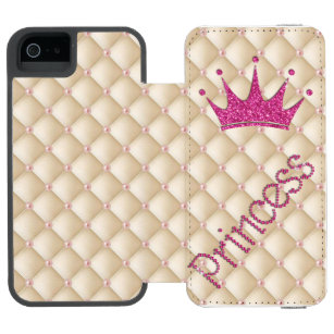 Funda Cartera Para iPhone 5 Watson Perlas de Moda encantadoras, Tiara, Princesa, Purp