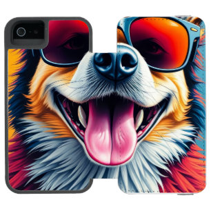 Funda Cartera Para iPhone 5 Watson Perro Colorido con Gafas de Sol