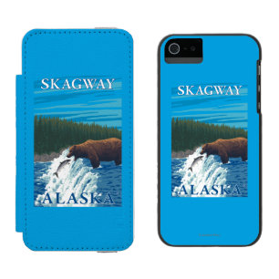 Funda Cartera Para iPhone 5 Watson Pesca del oso en el río - Skagway, Alaska