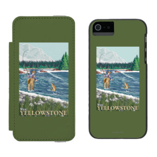 Funda Cartera Para iPhone 5 Watson Pescador de la mosca - Yellowstone del oeste,