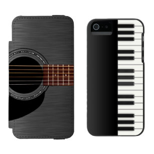 Funda Cartera Para iPhone 5 Watson Piano negro de la guitarra combinado