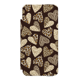 Funda Cartera Para iPhone 5 Watson Piel animal con los corazones