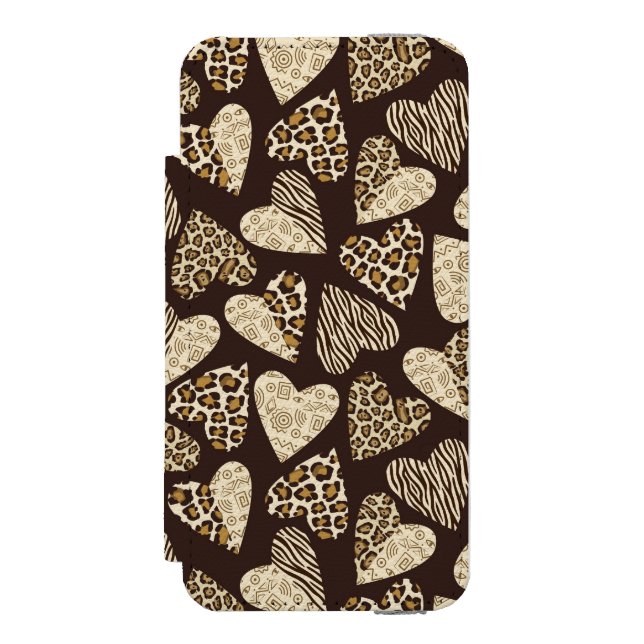 Funda Tipo Cartera Para iPhone De Incipio Piel animal con los corazones (Anverso)