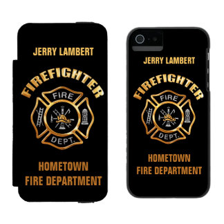 Funda Cartera Para iPhone 5 Watson Plantilla del nombre del oro del bombero